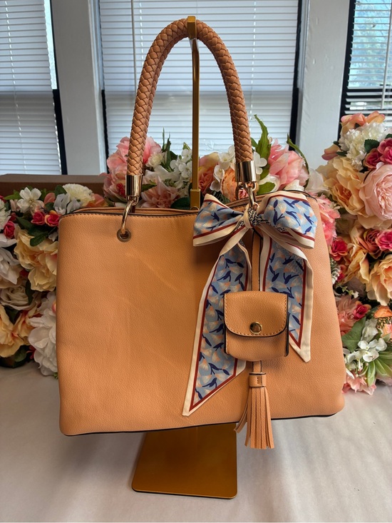 Unbranded Handbags - Structured Satchel Tan Braided Handles Tassel Crossbody Tote Bag